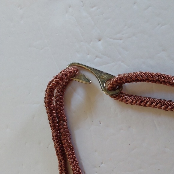 Women's Brown Cord Gold EMBLEM Beads Dress Belt Boho Neutral Sz. S/M - Picture 3 of 6